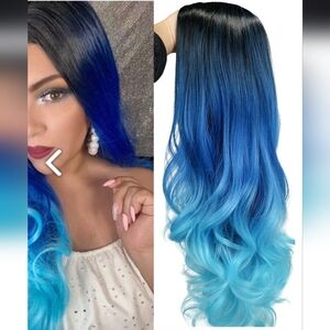 Long Blue Curly Costume Wig 28" Long